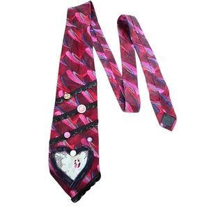 Stylish Red and Purple Heart Patterned Tie